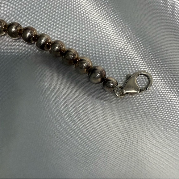 Sterling Silver Squash Blossom Necklace with Turquoise, Signed AW - Picture 11 of 13